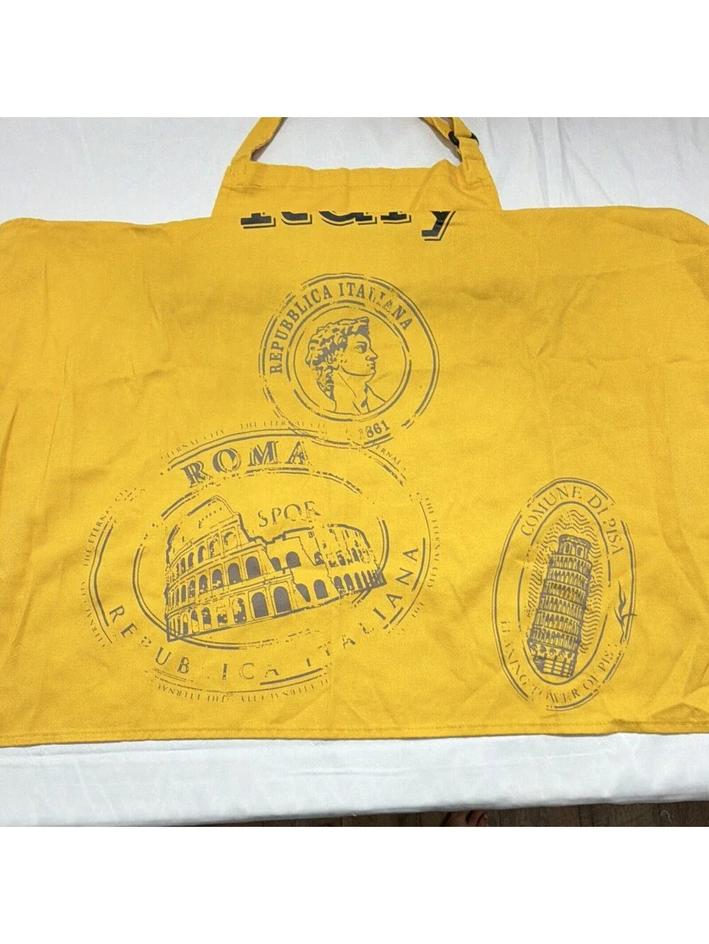 Yellow Bib Apron Taste of Italy Graphic Print Cotton Adjustable Neck One Size